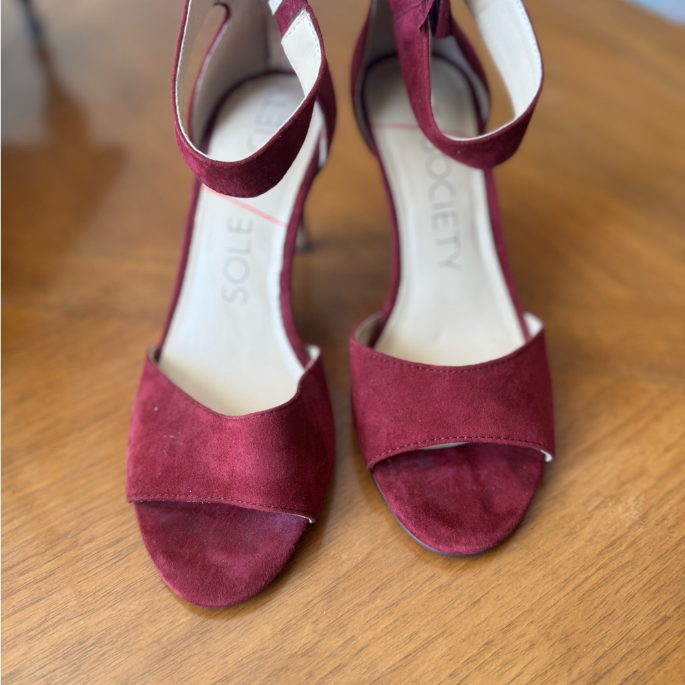 Sole Society Burgundy Suede Heels with Ankle Strap